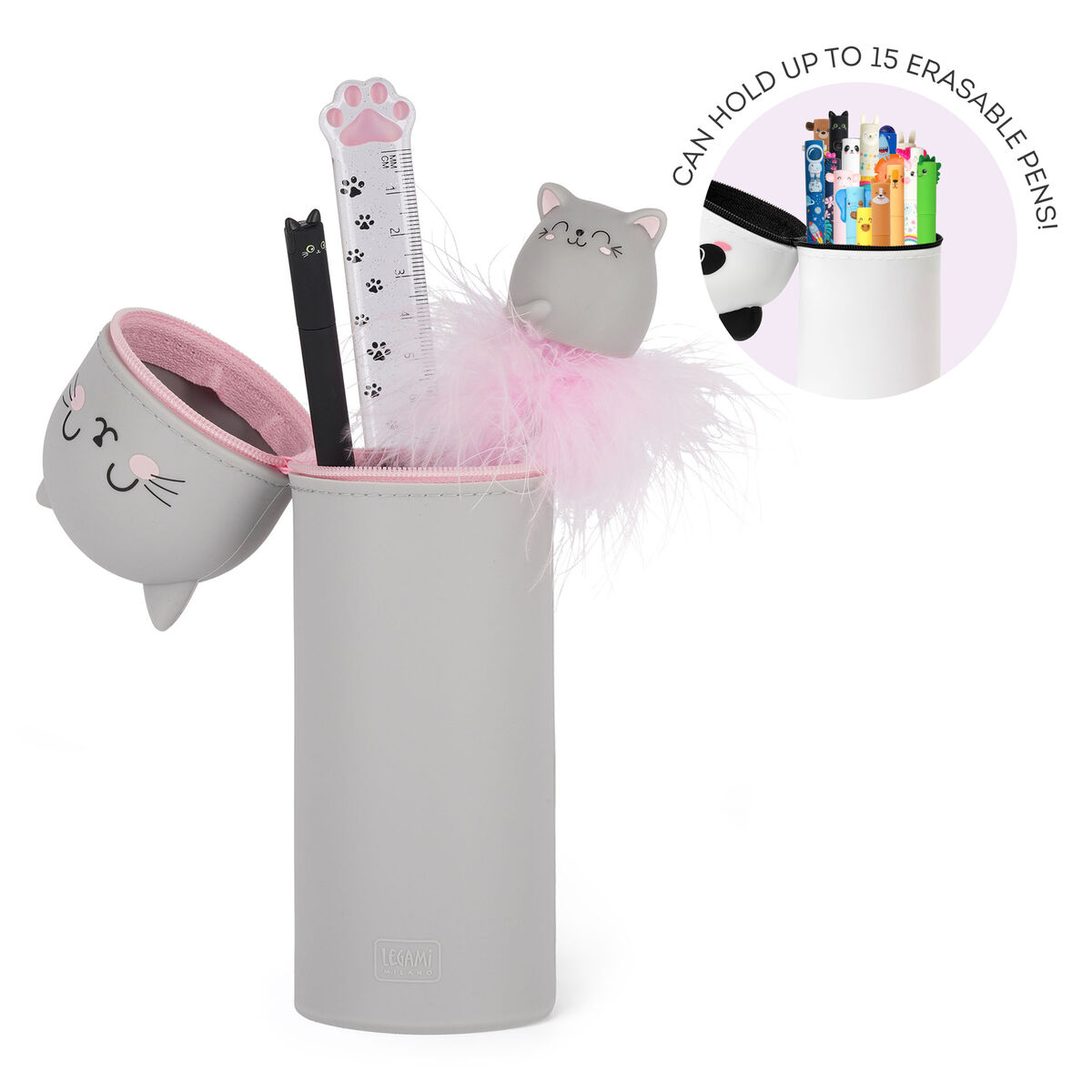 2 in 1 Soft Silicone Pencil Case - Kawaii, , zoo