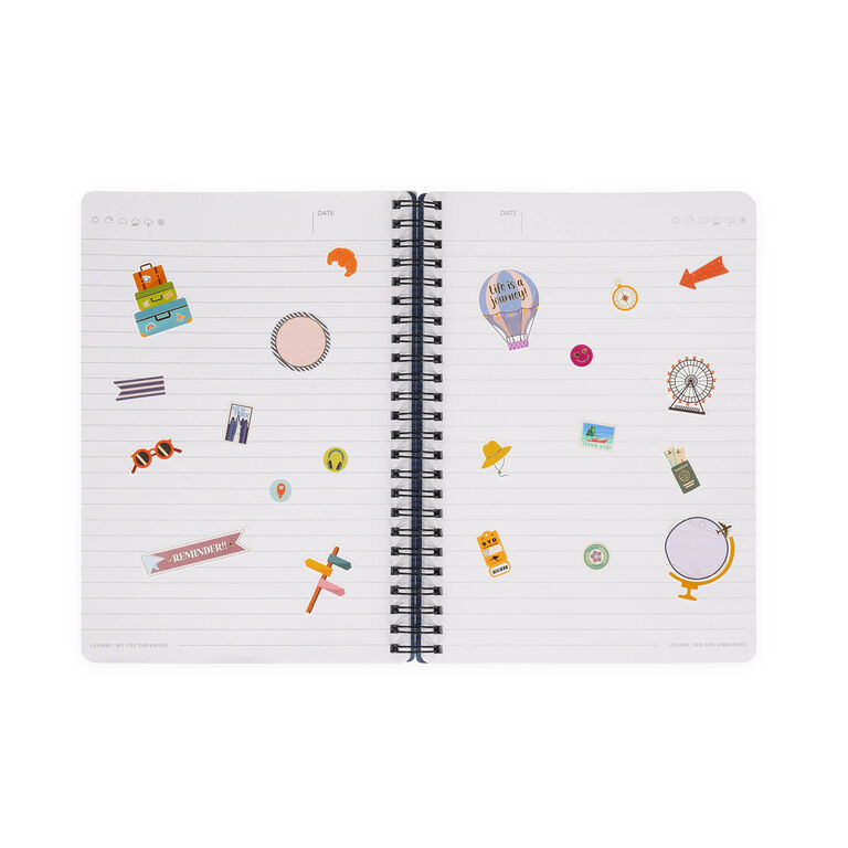 A5 Lined Notebook with Illustrated Hard Cover - Travel Stickers - Spiral-Bound