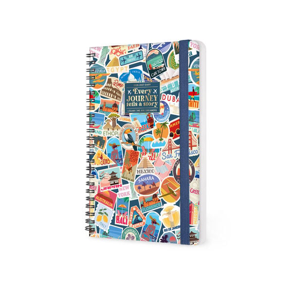 Agenda Semanal 2026/2027 16 Meses - Travel Stickers - Con Espiral - Large