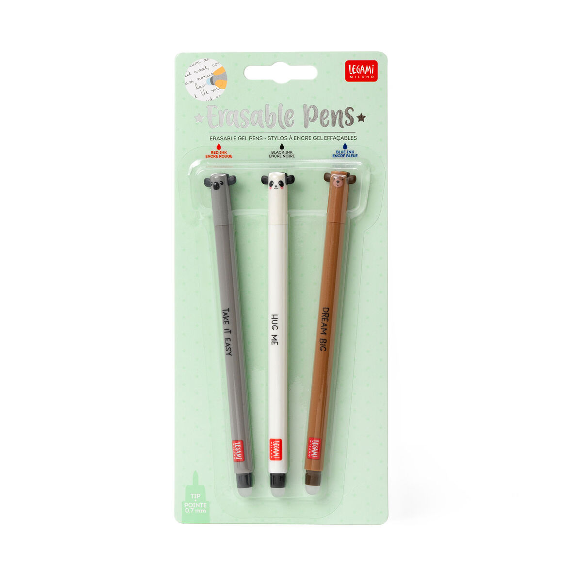 Set of 3 Erasable Pens, , zoo