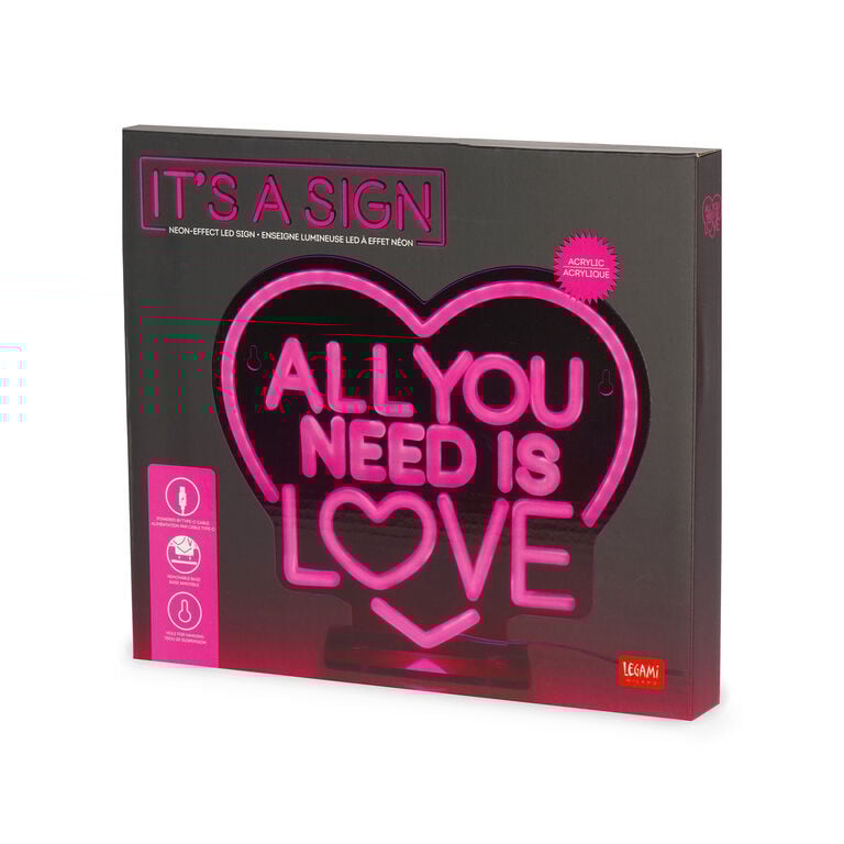 LED-Lampe mit Neoneffekt - All You Need is Love - Itâs a Sign LED-Lampe mit Neoneffekt - All You Need is Love - Itâs a Sign