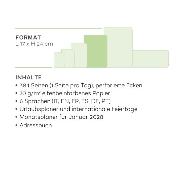 Terminplaner für 12 Monate 1 Tag pro Seite Large 2027 - Shades of Green