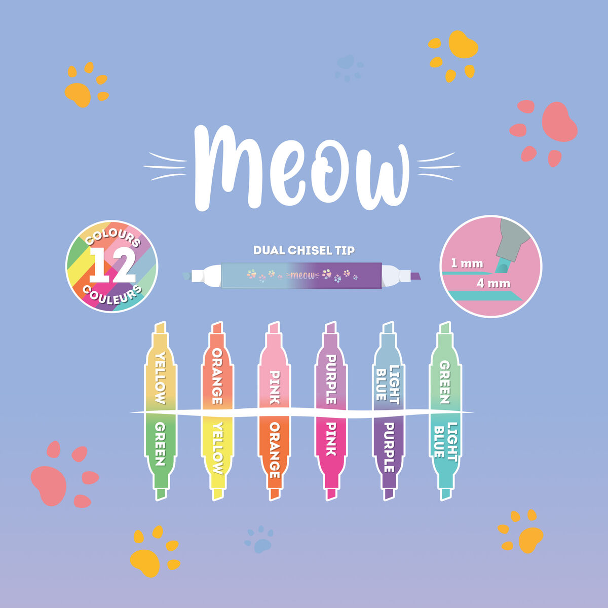 Legami Lot De 6 Surligneurs Double Pointe – Pastel Et Néon – Modèle Meow – Encre à Base D’Eau – Pour Carnets Et Livres