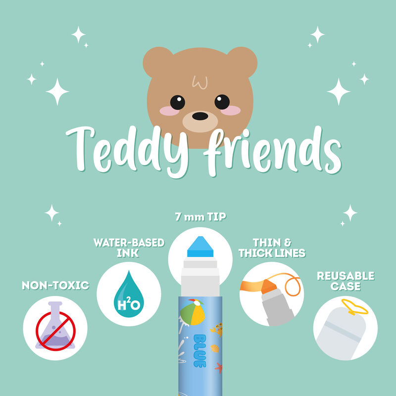 Set of 12 Markers - Teddy Friends, , zoo