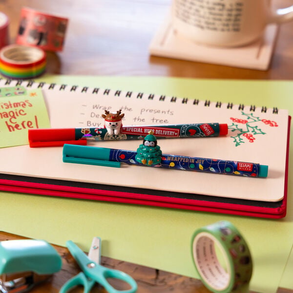 Set di 2 Penne Gel con Animaletto Decorativo - Jingle All the Way