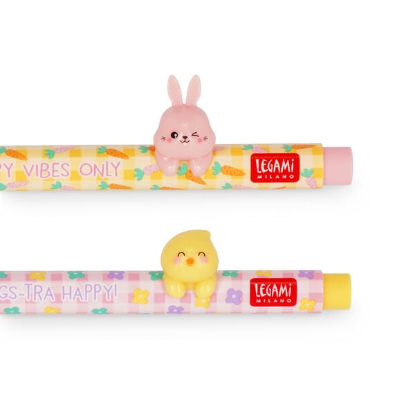 Set di 2 Penne Gel con Animaletto Decorativo - Lovely Friends - Hoppy Easter Set di 2 Penne Gel con Animaletto Decorativo - Lovely Friends - Hoppy Easter