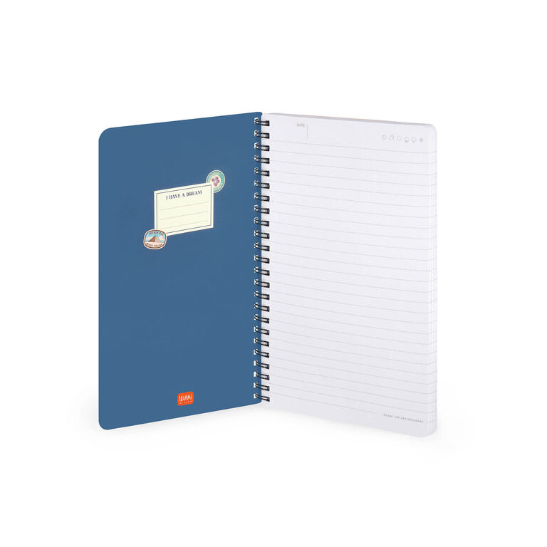 A5 Lined Notebook with Illustrated Hard Cover - Travel Stickers - Spiral-Bound