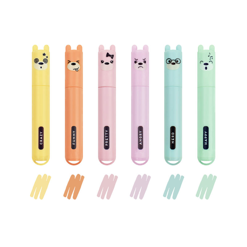 Set of 6 Mini Pastel Highlighters - Teddy's Style, , zoo