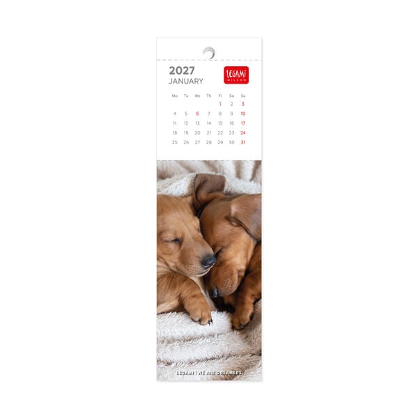 Lesezeichen-Kalender - 2027 - 5,5 x 18 cm - Puppies