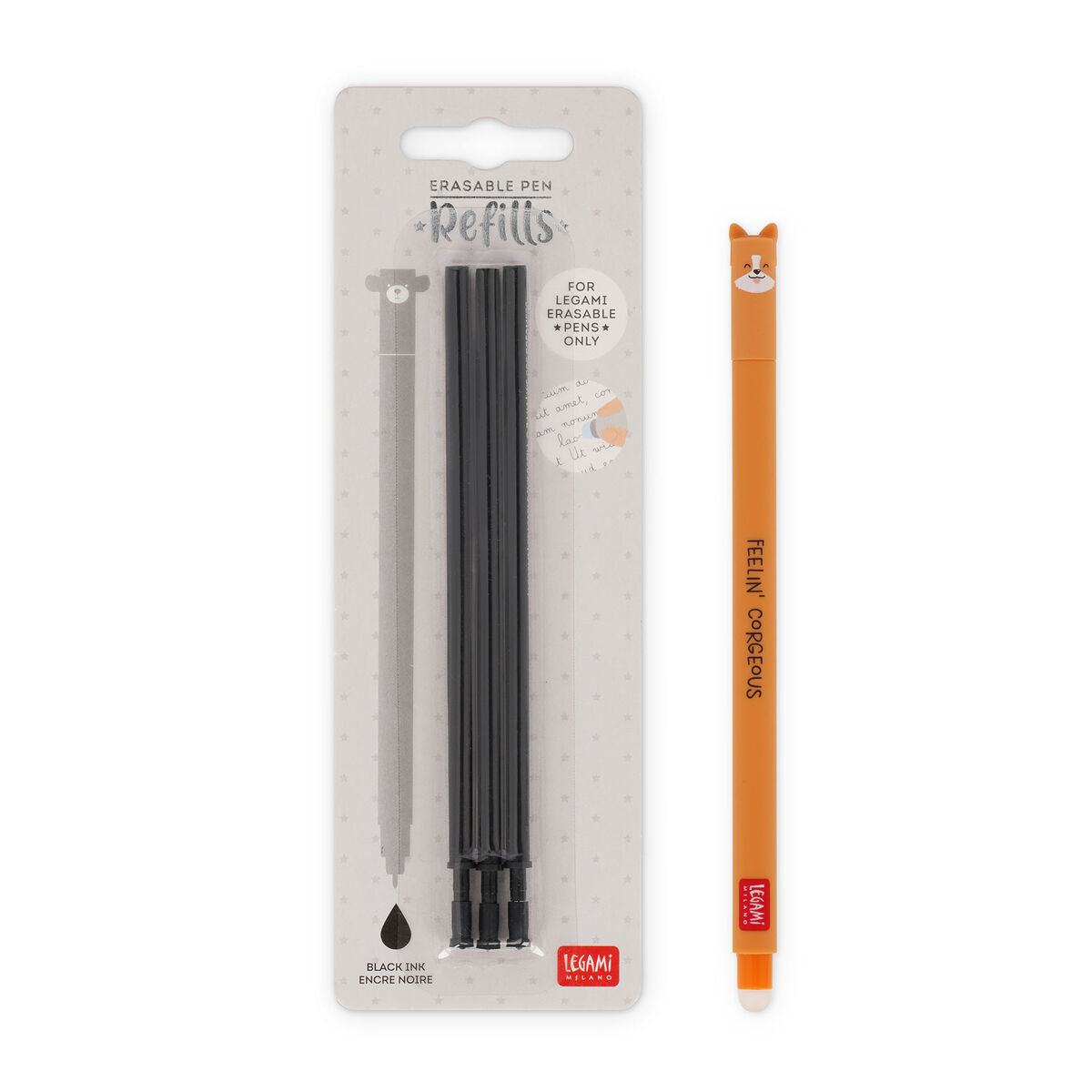 Corgi Erasable Pen Set with Black Refill, , zoo