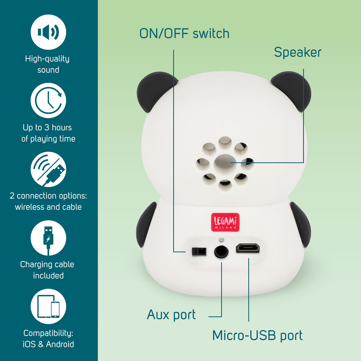 Legami MSP0001 Pump Up The Volume, Mini Speaker Panda