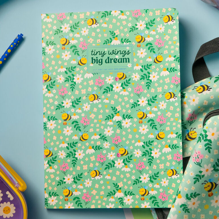 Exercise Book - A4 Notebook - 8 mm Ruled - Bee Flowers