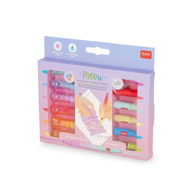 Set of 6 Dual-Tip Layering Markers - Meow