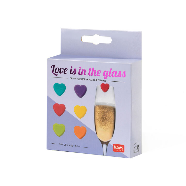 Set of 6 Drink Markers - Heart - Love Is In The Glass!