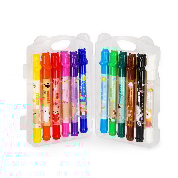 Set di 12 Pastelli a Cera a Rotazione - Teddy Friends