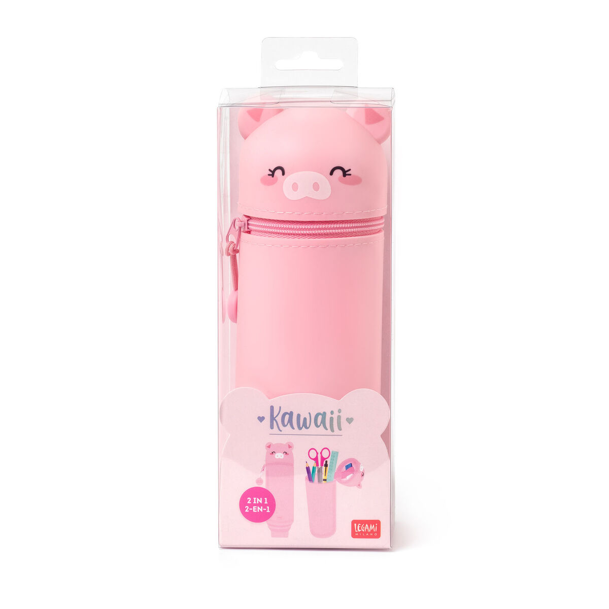 2 in 1 Soft Silicone Pencil Case - Kawaii PIG 