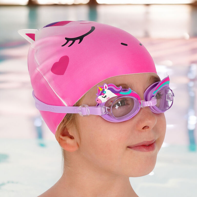Bonnet De Piscine Enfant En Tissu Doux Violet - Pour Cheveux Longs, Taille 4 à 10 Ans, élastique Et Confortable