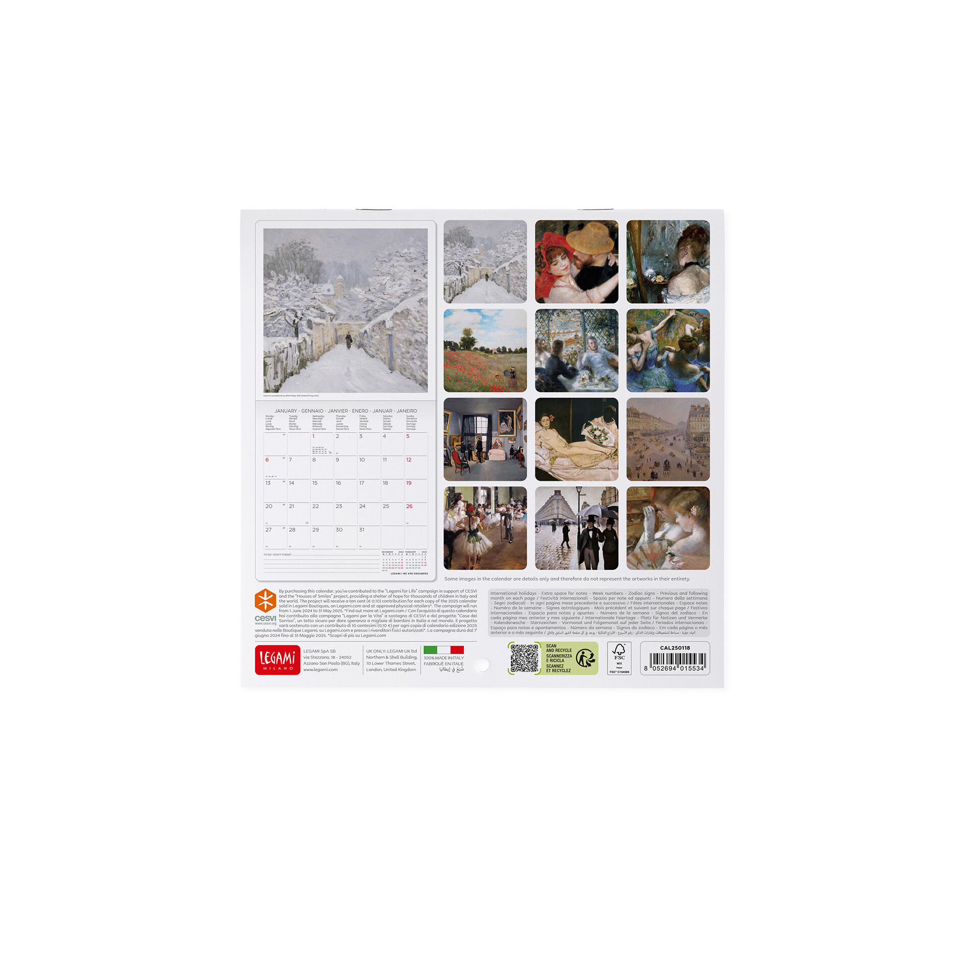 Calendrier Mural 2026 Legami 'Cats' - 18x18 Cm, 12 Mois, 6 Langues, Signes Du Zodiaque - 2
