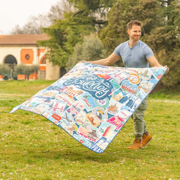 Travel Stickers Picnic rug with removable handle