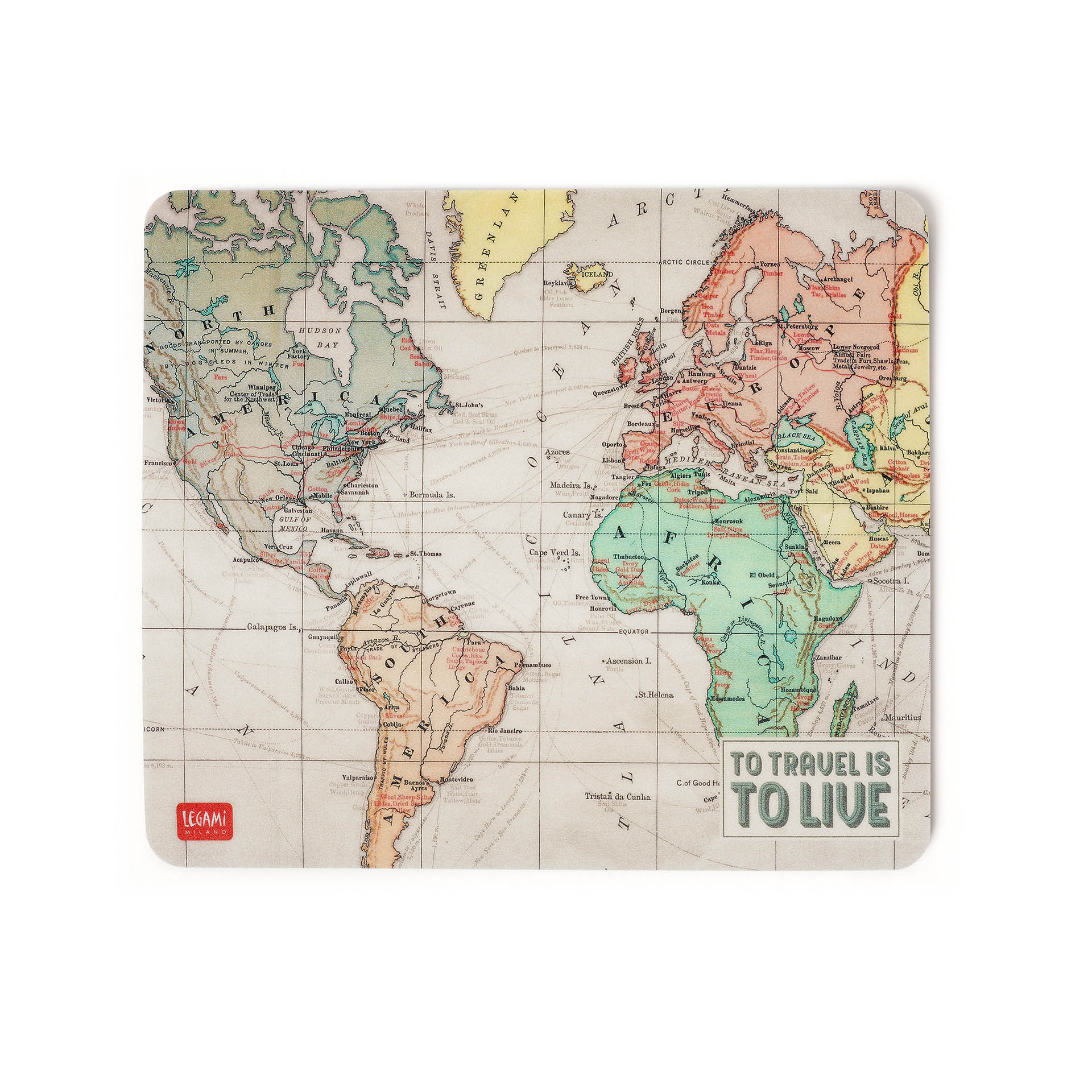 Legami Grigio/Bianco/Nero - Tappetino Per Mouse Travel Map - Mousepad
